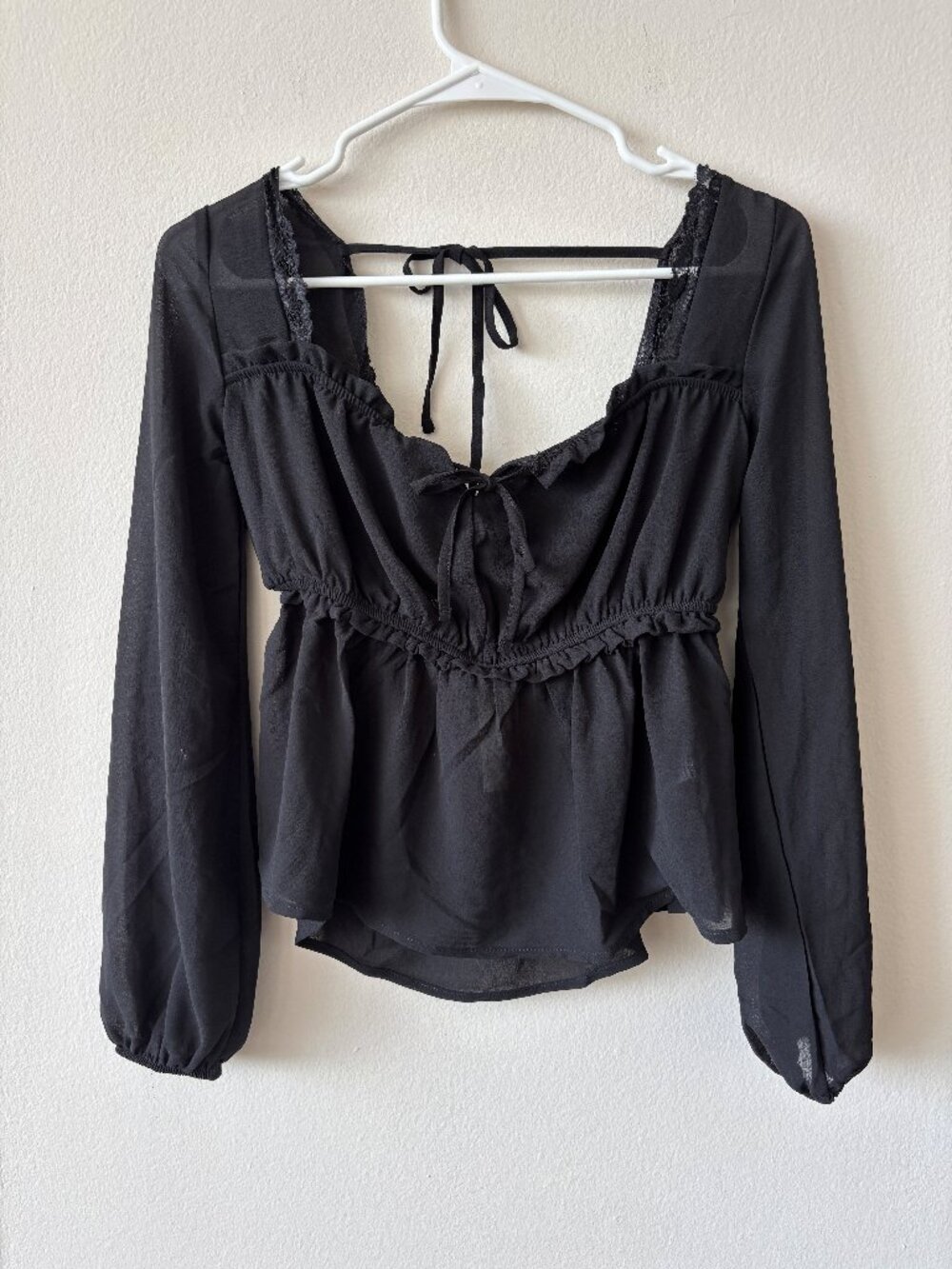 Francesca's Black Square Neck Chiffon Long Sleeve Top - Size XS NWT